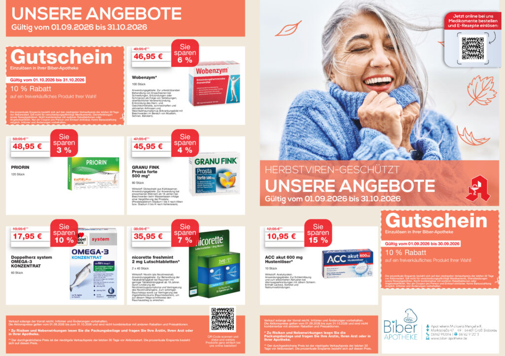 Auflistung der Angebote die von September bis Oktober gültig sind.